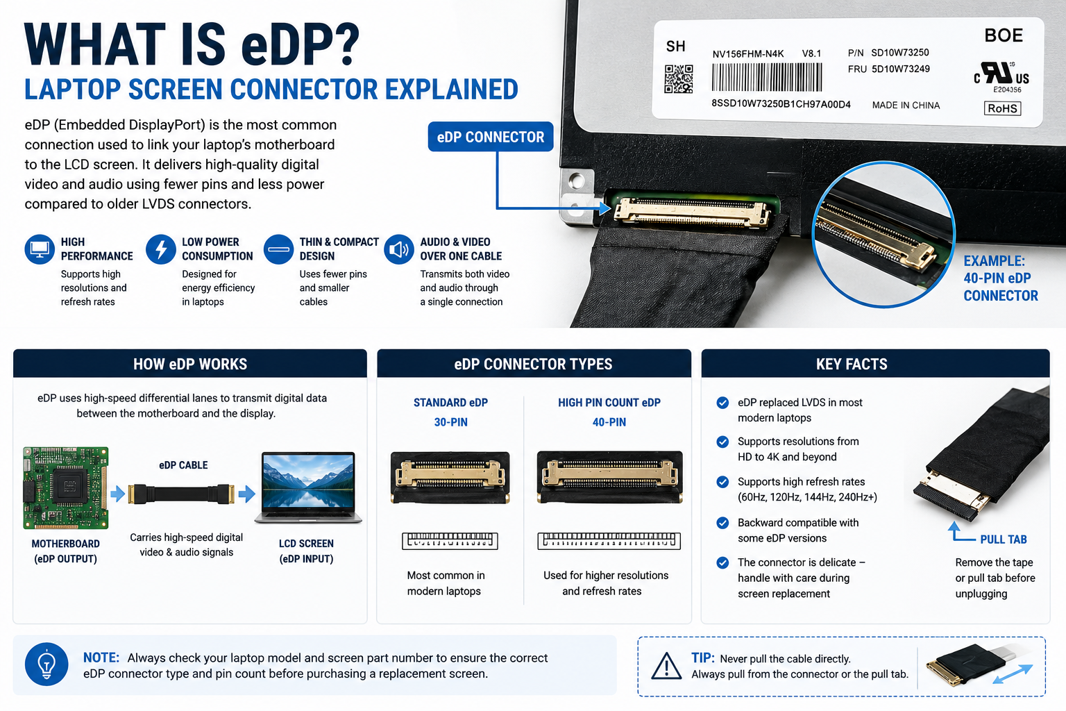 What is eDP? Laptop Screen Connector Explained — 30 Pin vs 40 Pin eDP Cable Guide | TechnologyVS