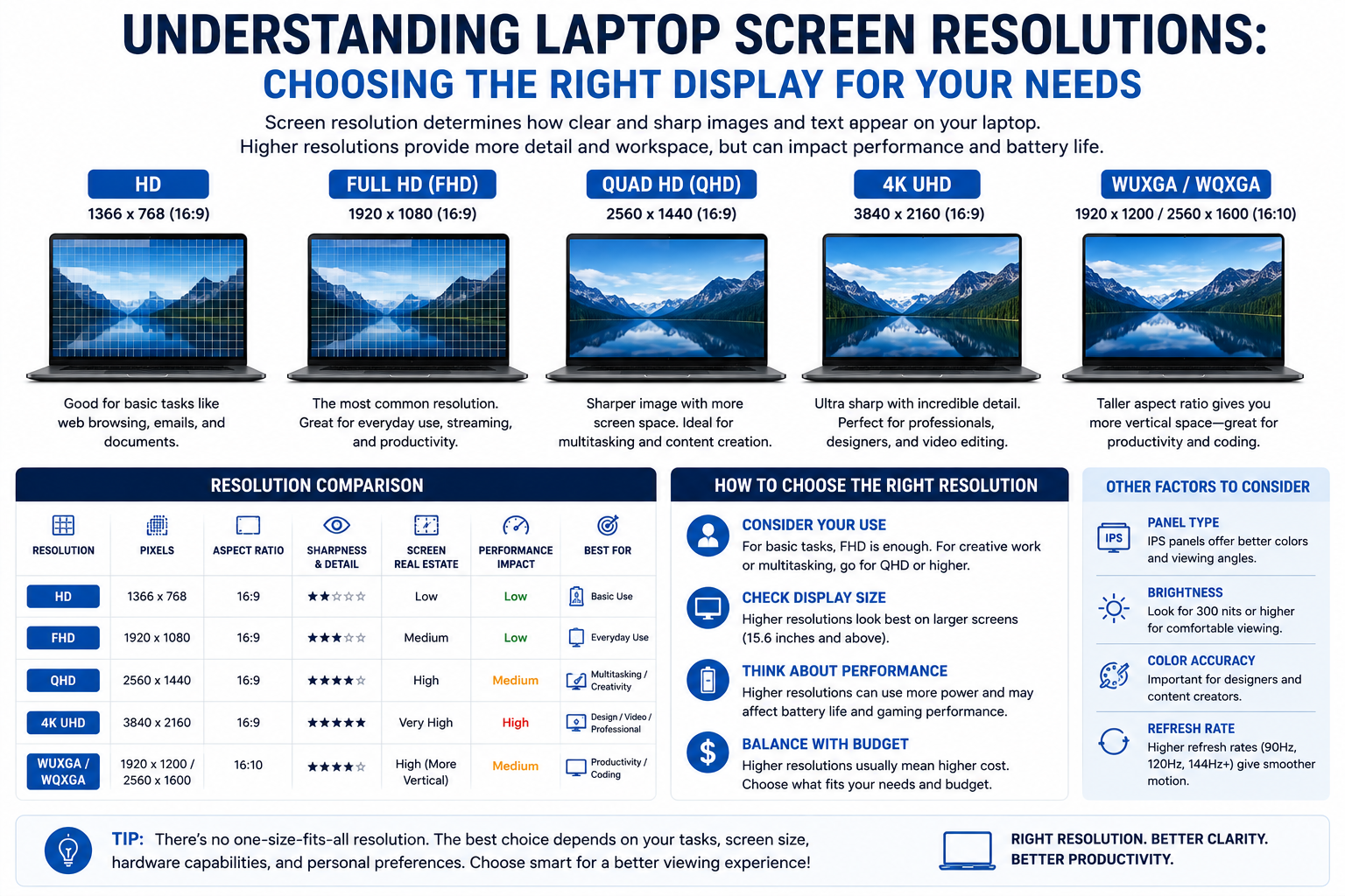 Understanding Laptop Screen Resolutions — HD, FHD, QHD, 4K Guide | TechnologyVS