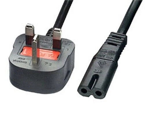 1.8M LONG BLACK 2PIN POWER CABLE LEAD MAIN FIGURE 8 UK PLUG 2PIN