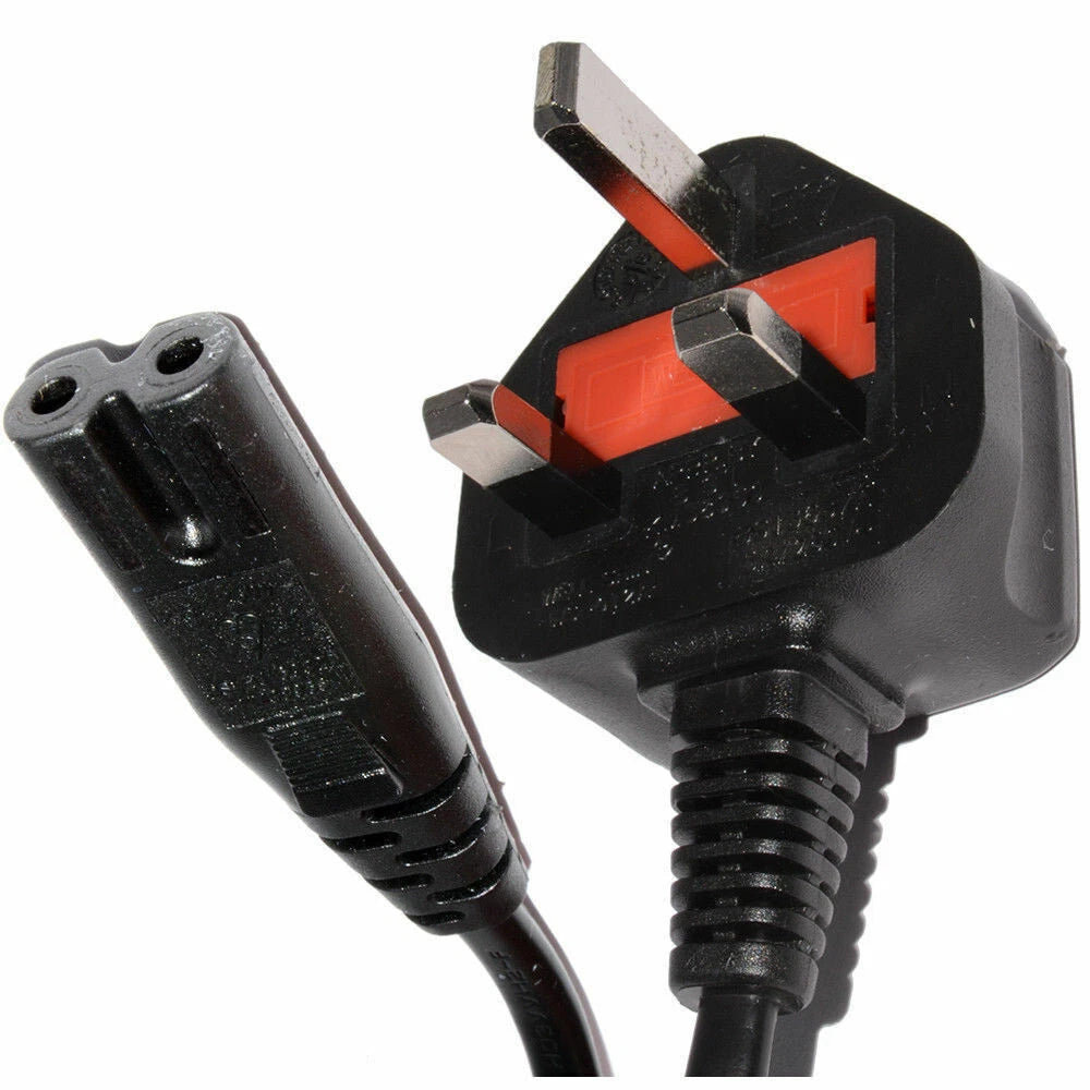 1.8M LONG BLACK 2PIN POWER CABLE LEAD MAIN FIGURE 8 UK PLUG 2PIN