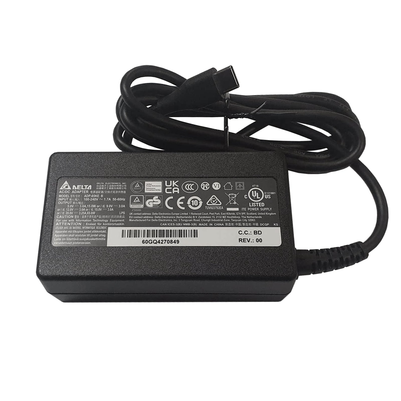 Delta For Samsung Galaxy Book Flex NP950QCG 65W USB Type-C Laptop Adapter