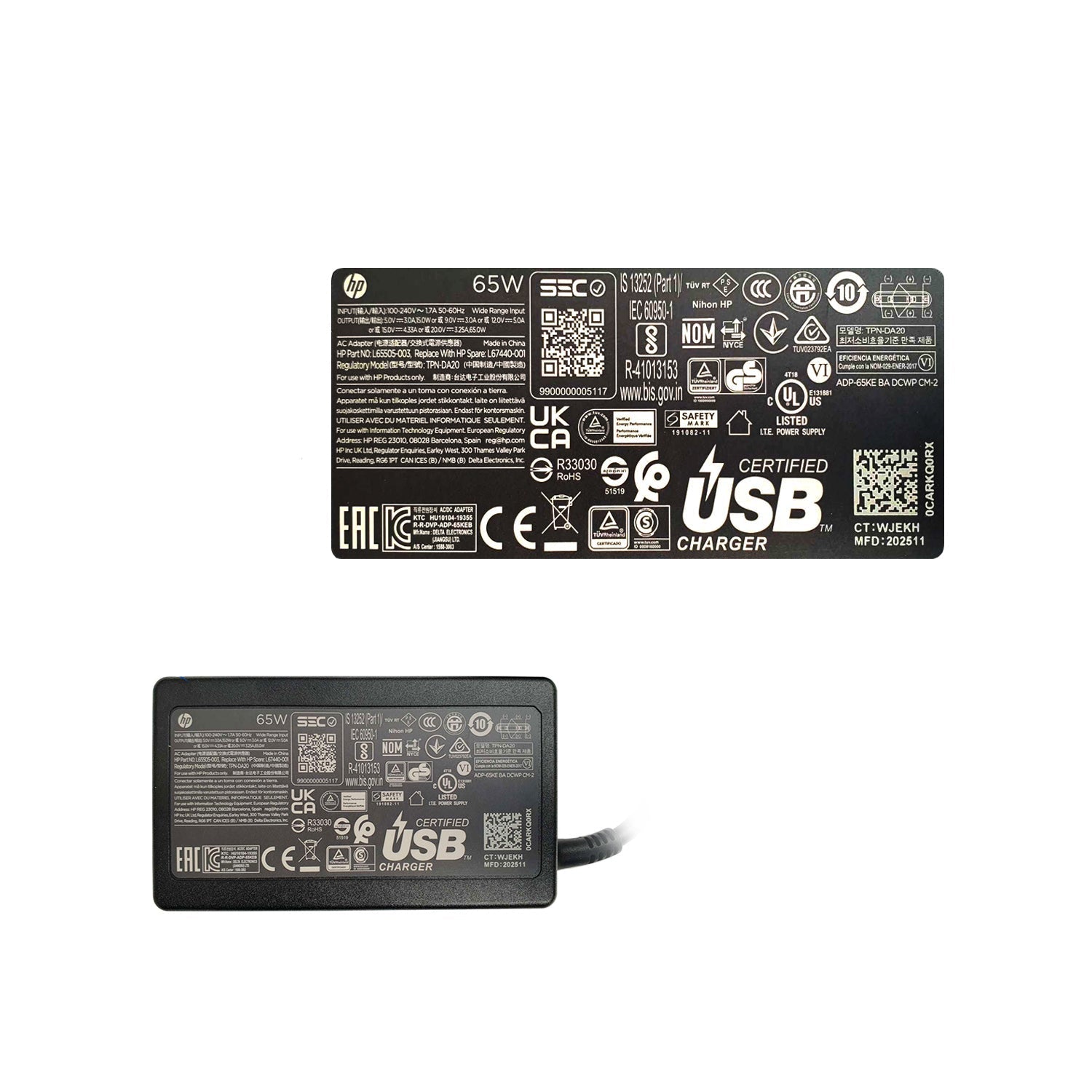 HP 20V 3.25A 65W USB Type-C Laptop Adapter