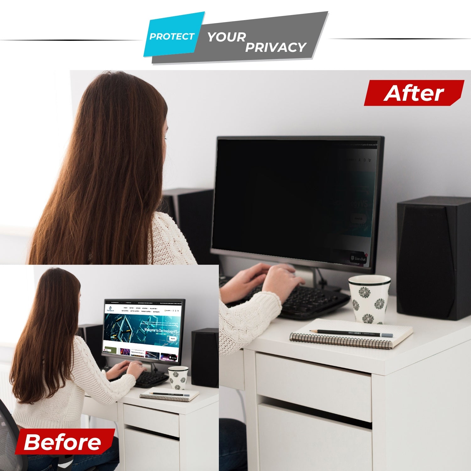13.3" Magnetic Privacy Screen Filter | 16:9 Laptop | Anti-Glare Blue Light Filter