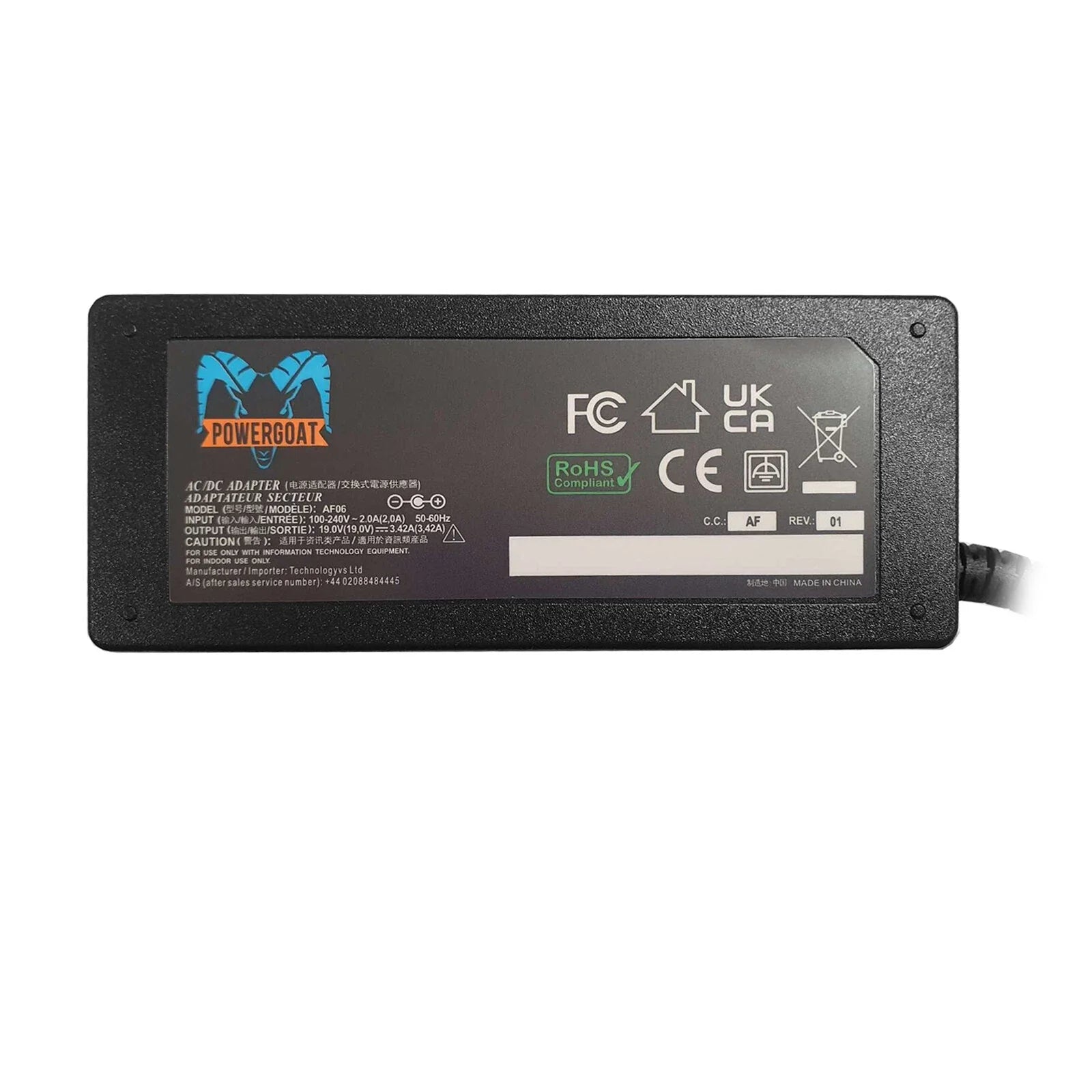 Powergoat 19V 3.42A 65W Laptop Adapter 4.0mm x 1.2mm / 1.35mm Pin Size