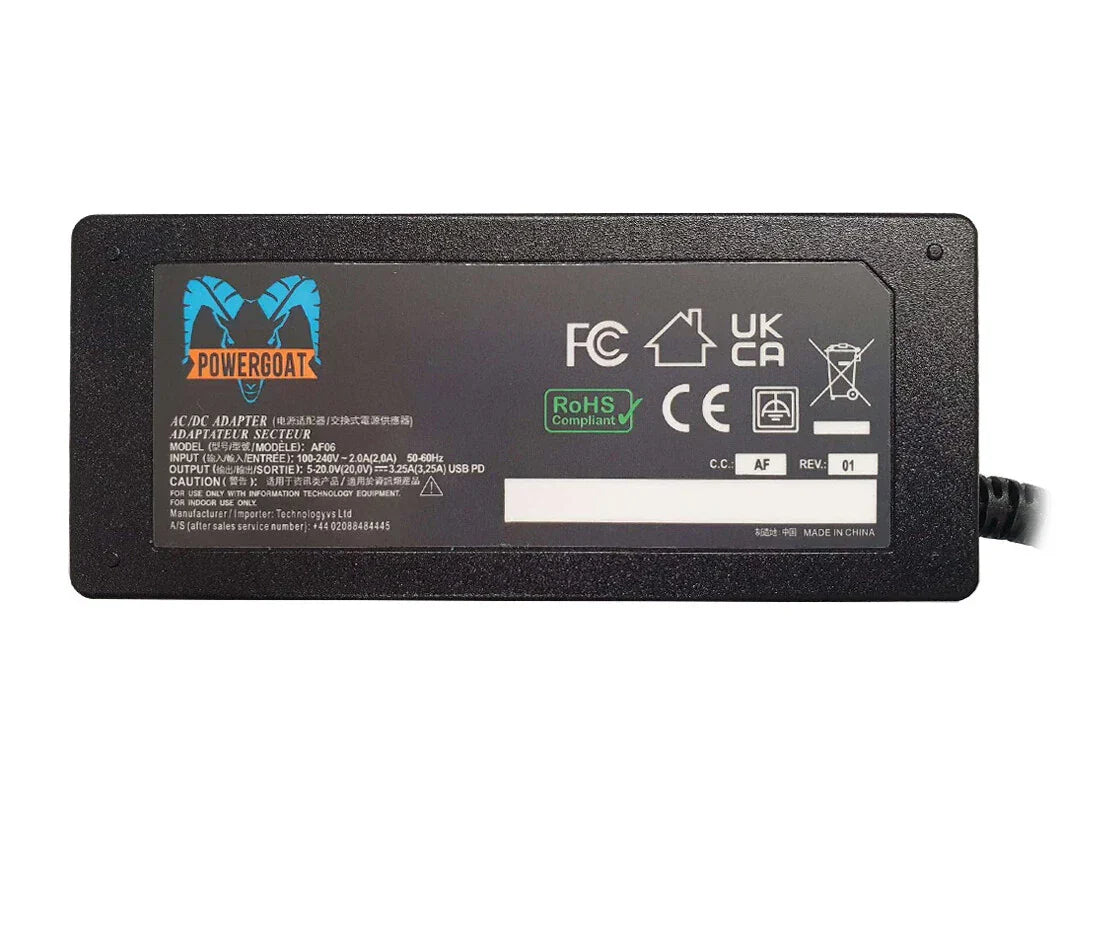 Powergoat 20V 3.25A 65W USB Type-C Laptop Adapter
