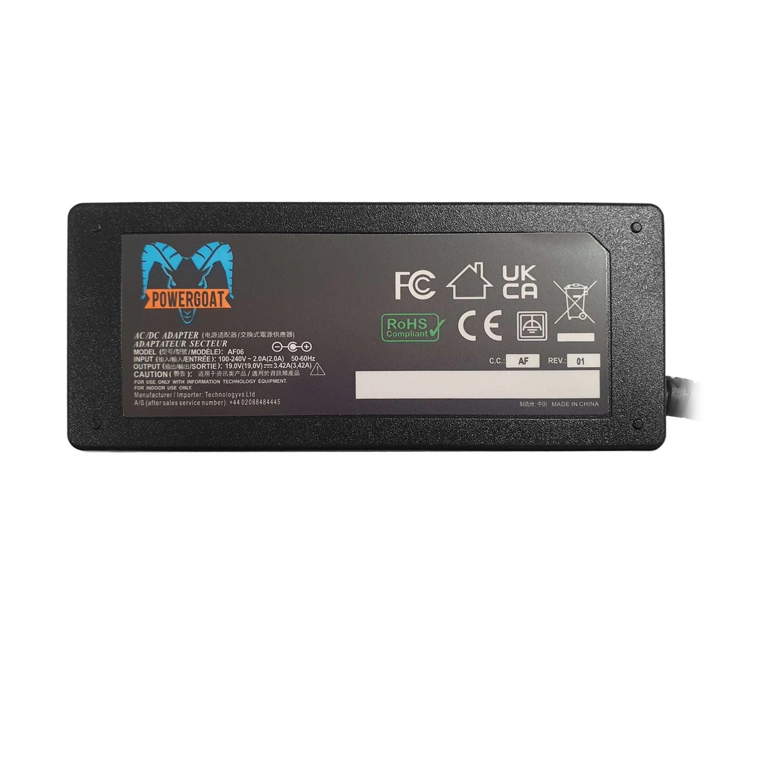 Powergoat 19V 3.42A 65W Laptop Adapter 3.0mm x 1.1mm Pin Size