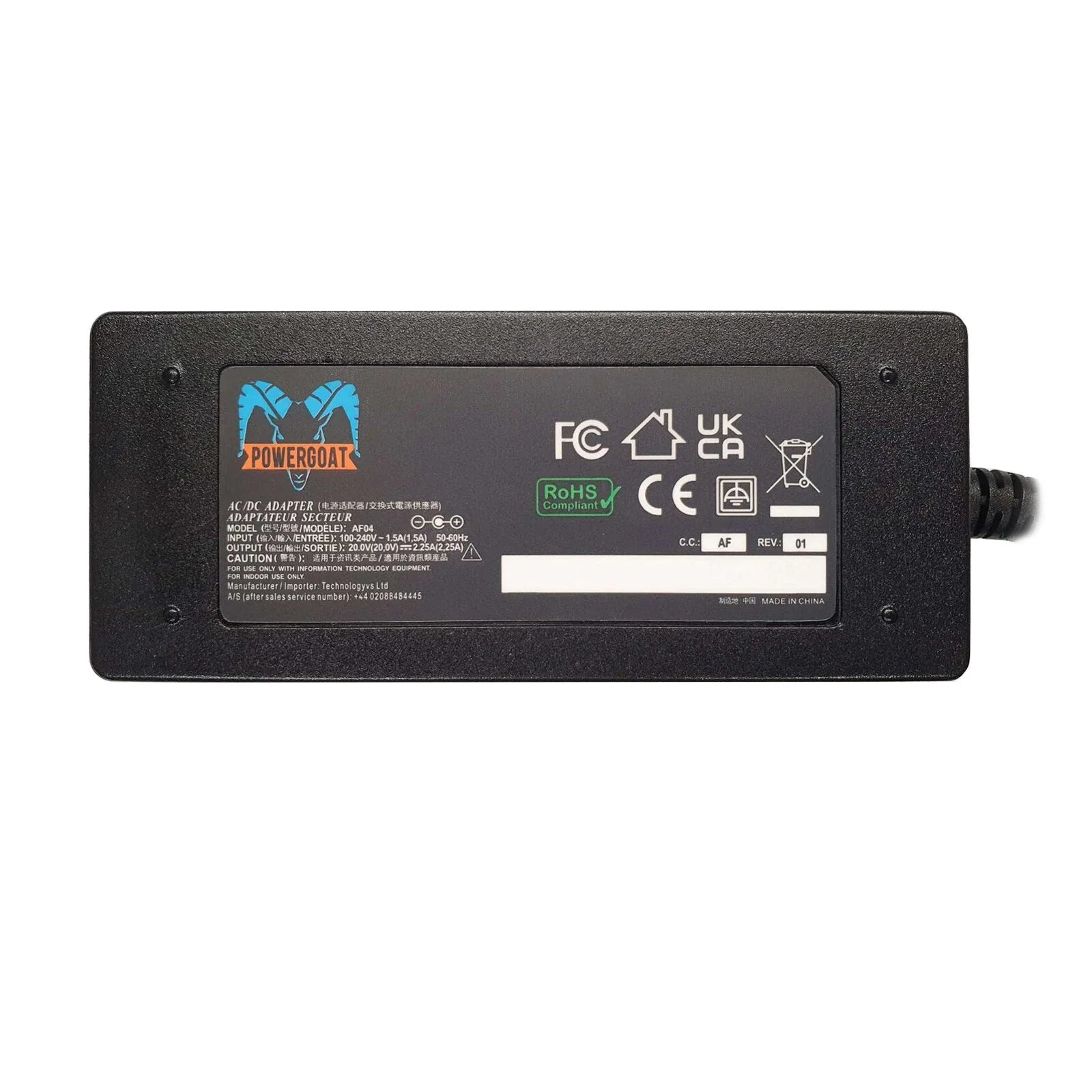 Powergoat 20V 2.25A 45W Laptop Adapter 4.0mm x 1.7mm Pin Size