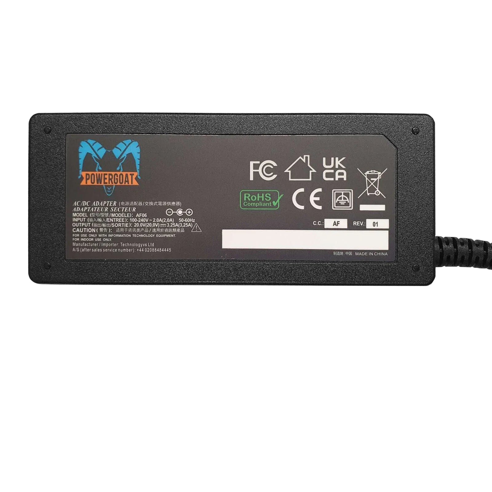 Powergoat 20V 3.25A 65W Laptop Adapter 4.0mm x 1.7mm Pin Size