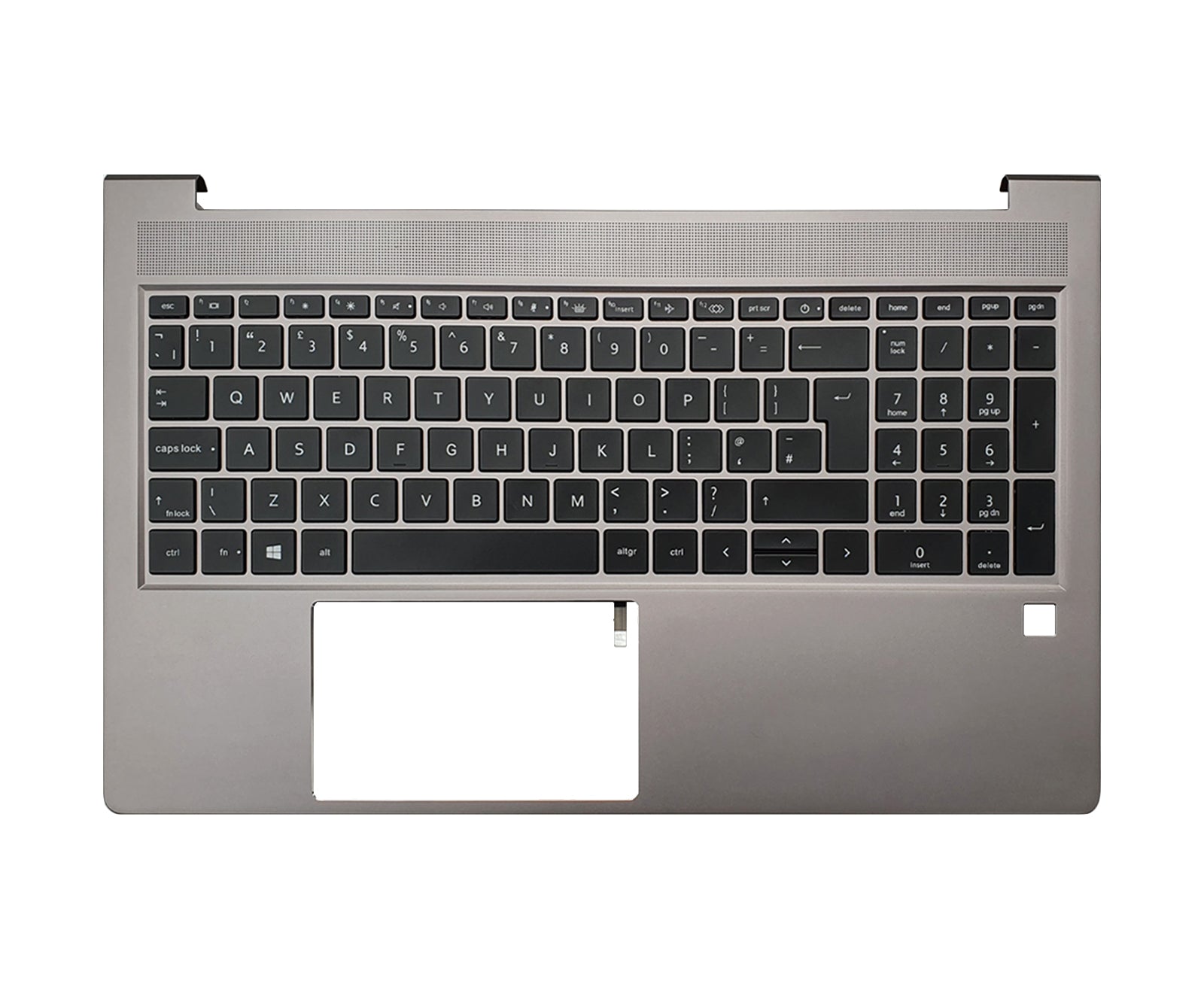 Grey HP ZBook Power 15 G9/G10 palmrest assembly with integrated backlit UK-layout keyboard, part number N06912-004