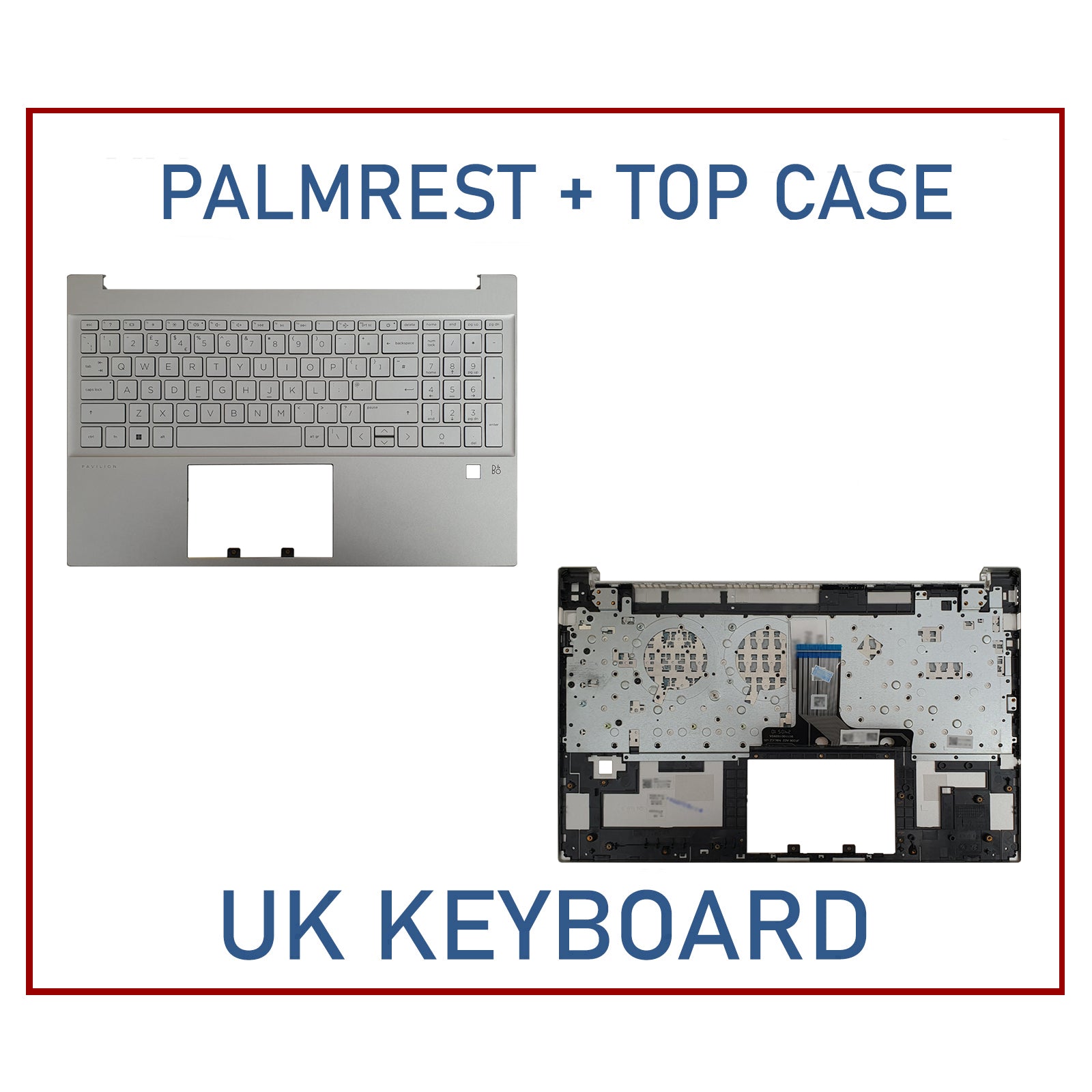 HP Pavilion 15-EH Replacement Keyboard Palmrest Silver UK