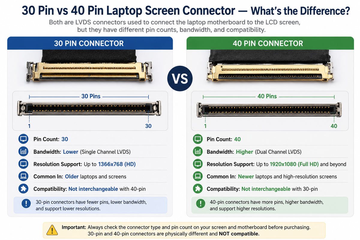 30 Pin vs 40 Pin Laptop Screen Connector — What's the Difference?