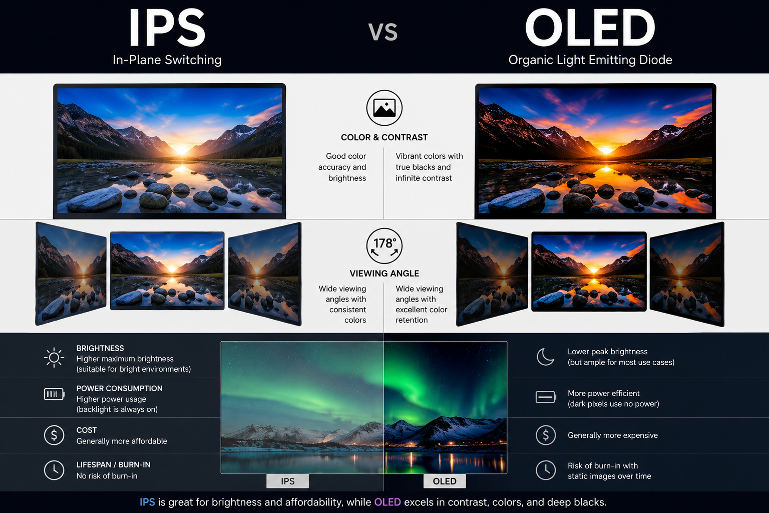IPS vs OLED Laptop Screen Comparison — Colour, Contrast, Brightness & Cost | TechnologyVS