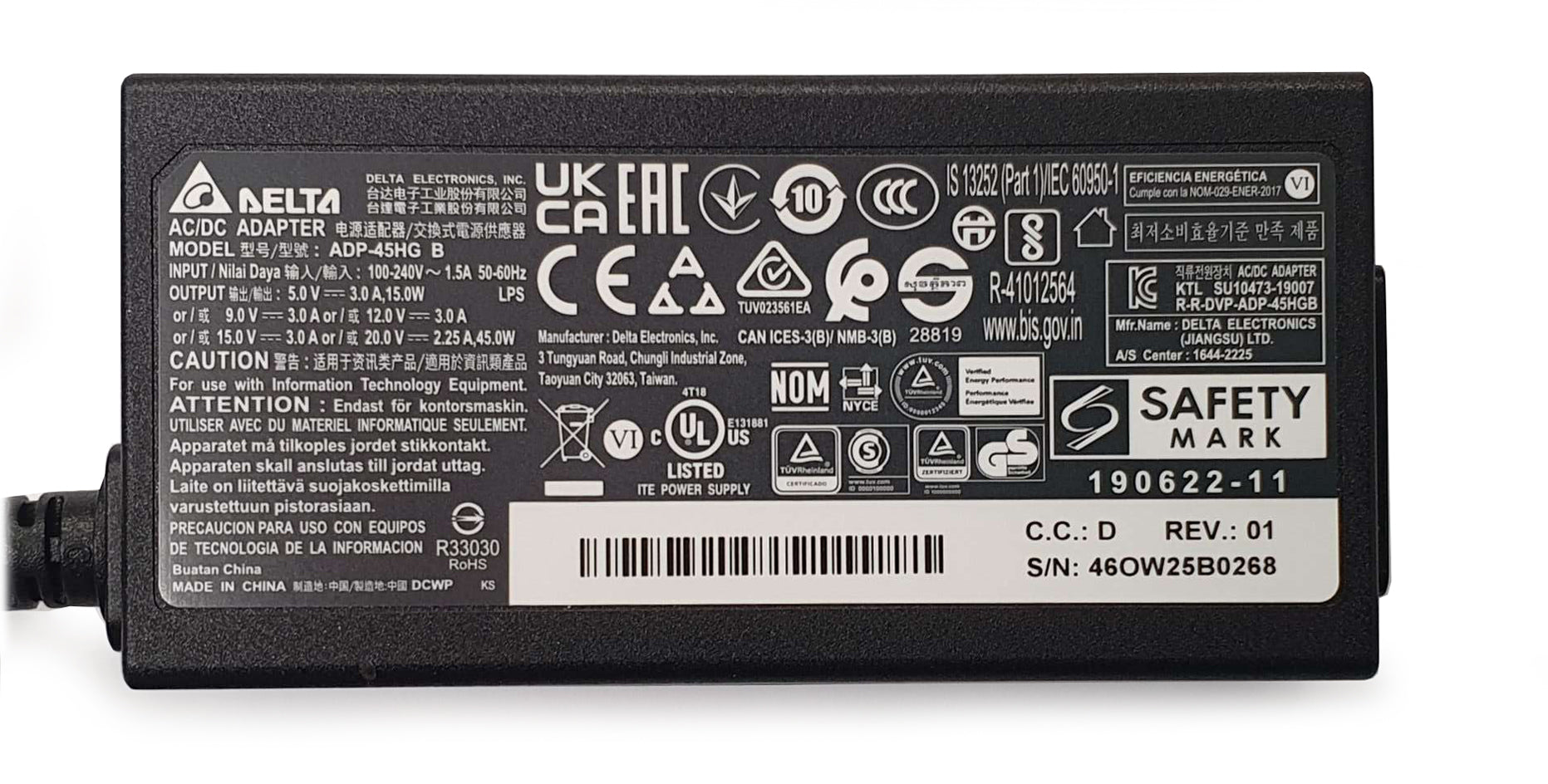 Delta For A18-045N1A 45W USB-C Charger 20V 2.25A Power Adapter for Laptops & Tablets