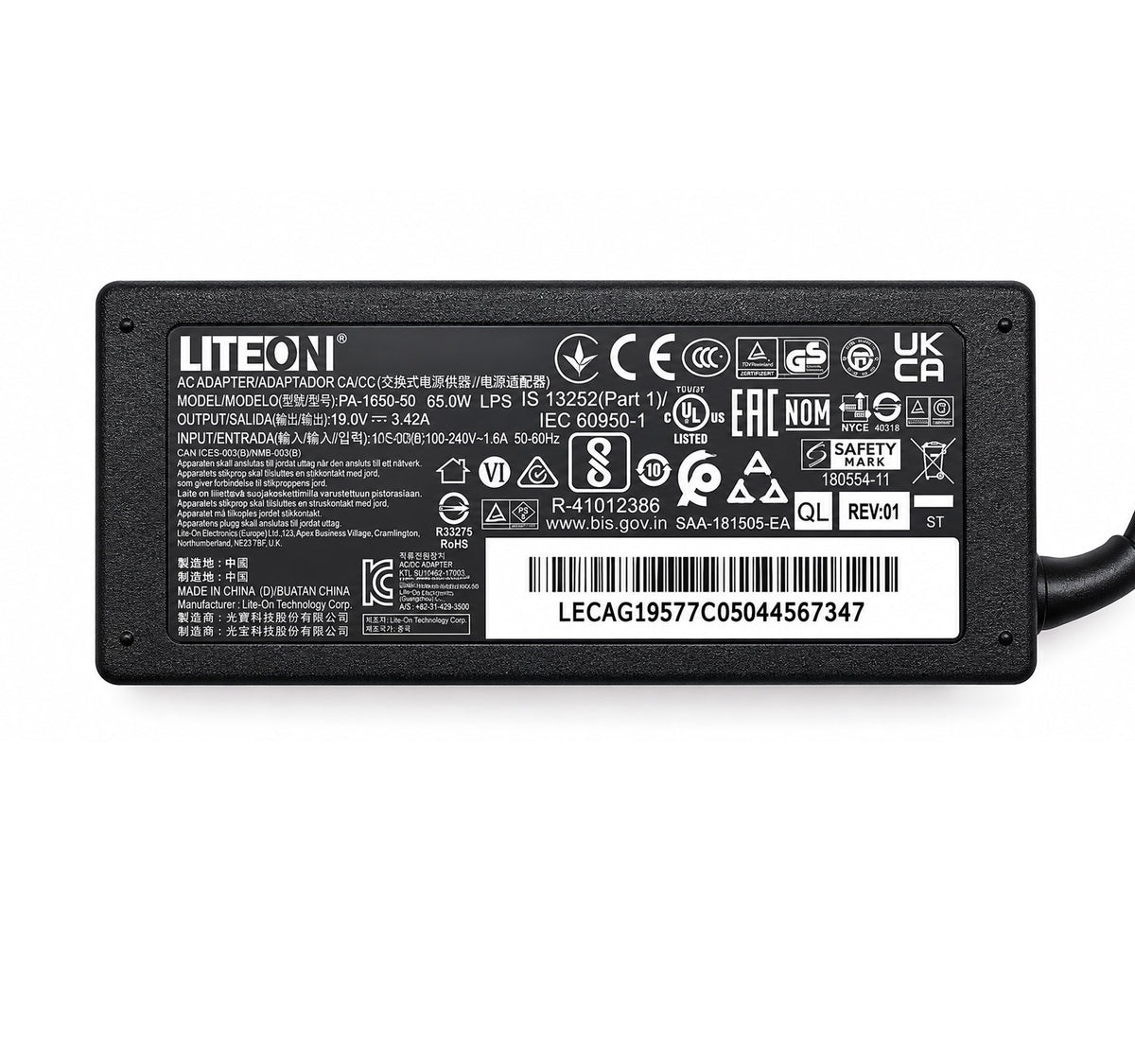 LITEON 19V 3.42A 5.5 X 2.5MM Laptop Charger Adapter