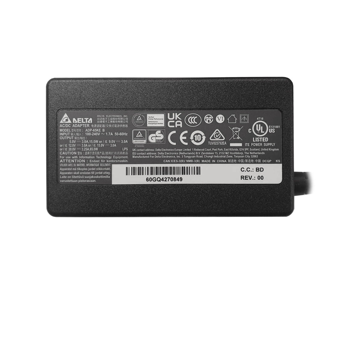 Delta 65W USB Type-C adapter, USB-C connector detail