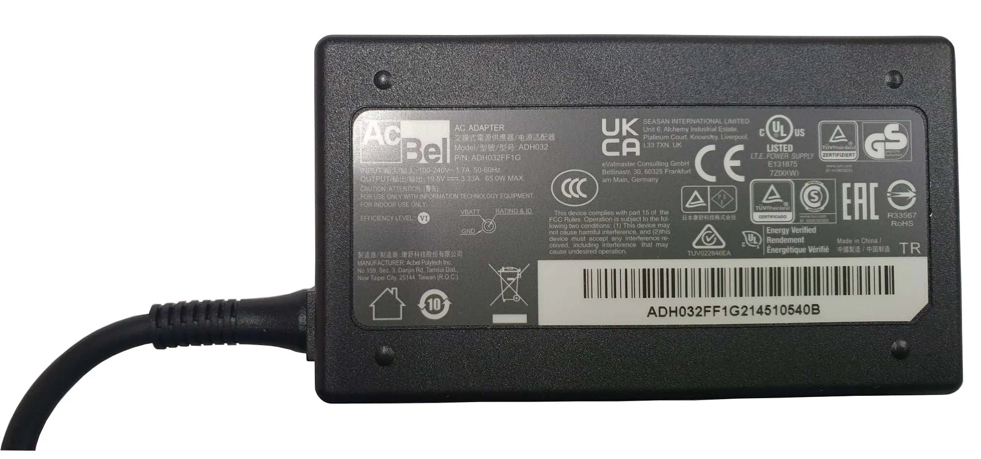 19.5V 3.33A 65W ACBEL 4.5mm 3.0mm AC Adapter Blue Tip Charger