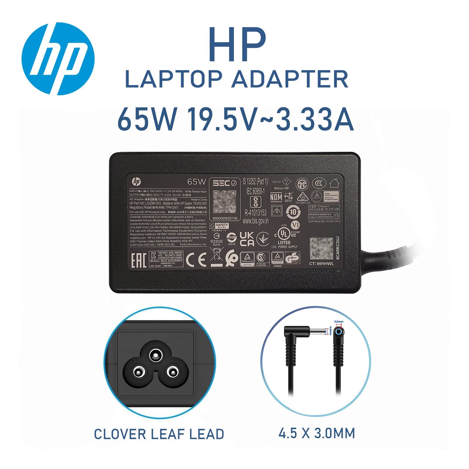 HP 15-P 15-P167CA 65W Laptop Adapter 4.5mm x 3.0mm Pin Size