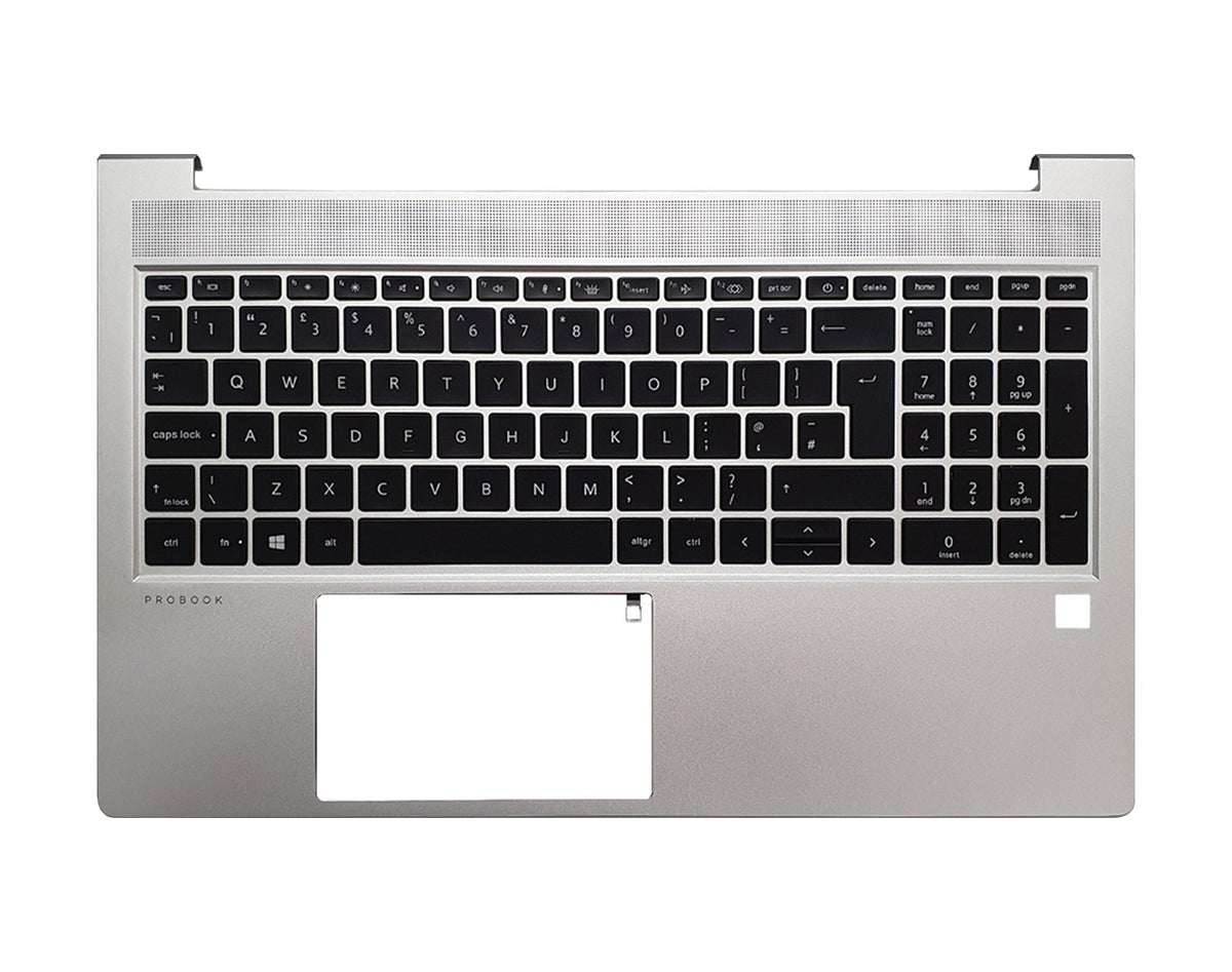 HP ProBook 450 G10 silver palmrest with keyboard front view