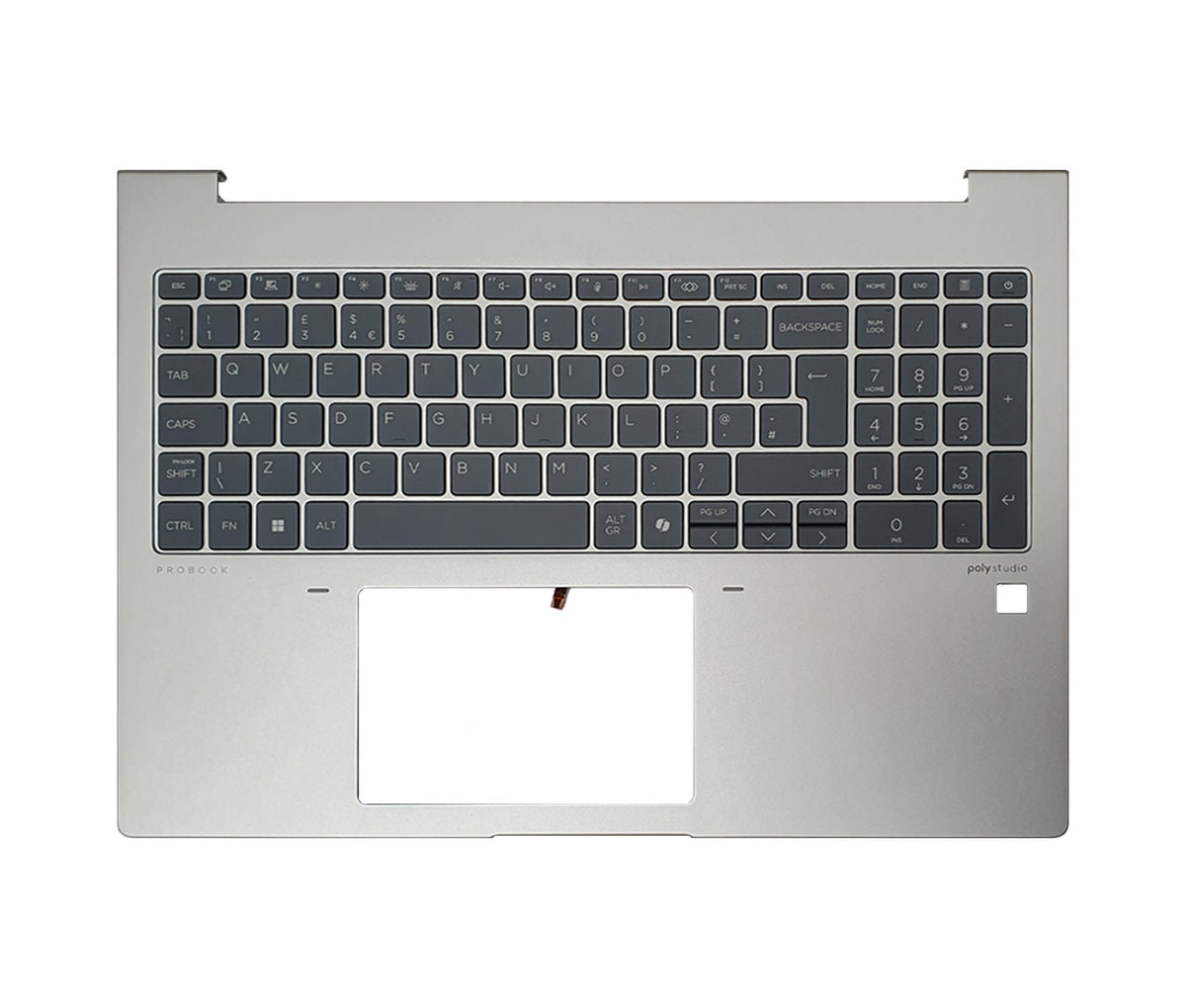 HP ProBook 465 G11 silver palmrest with keyboard front view
