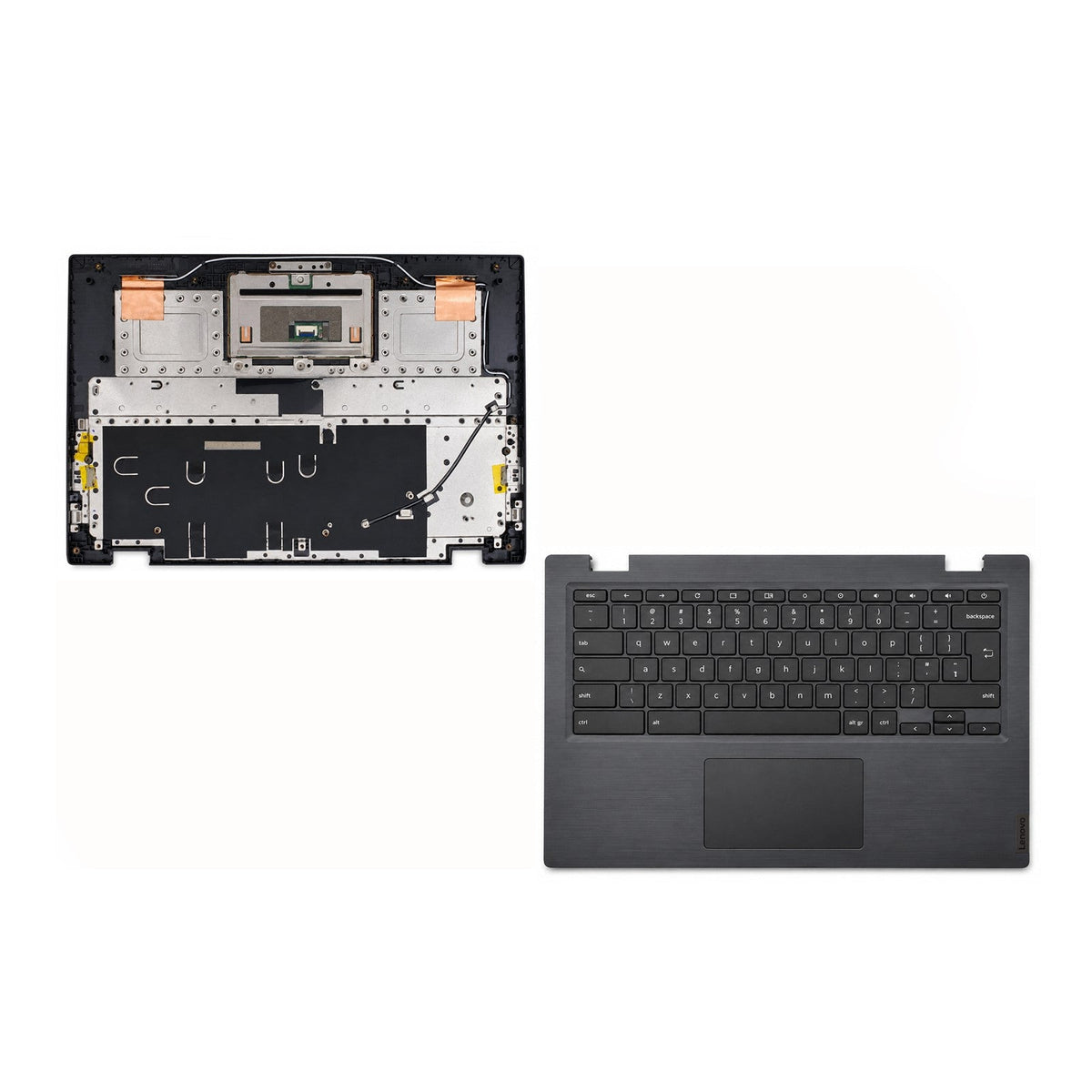 Lenovo Chromebook S345-14AST keyboard palmrest grey connector view