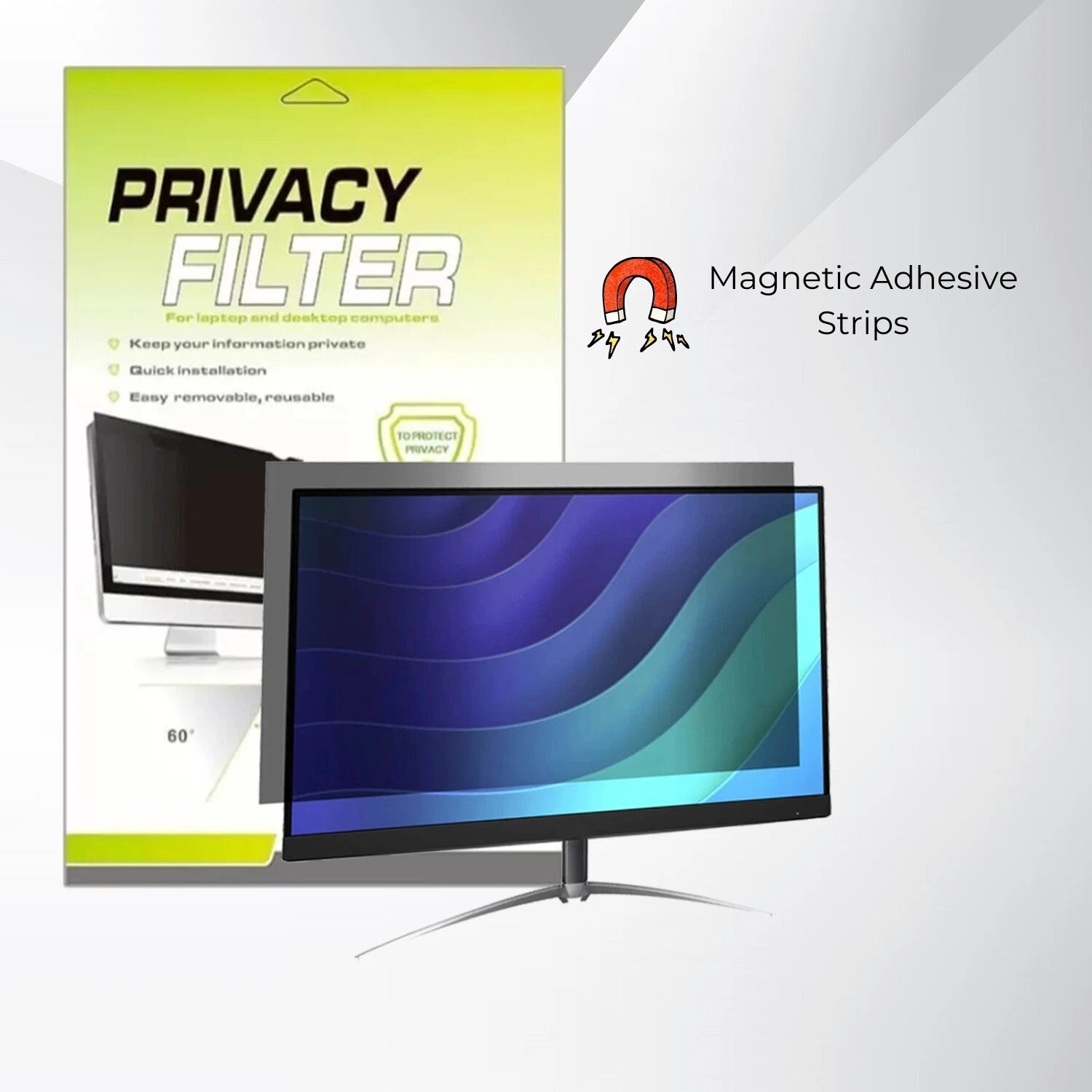 24" Magnetic Privacy Screen Filter | 16:9 Widescreen Monitor | Anti-Glare Blue Light Filter