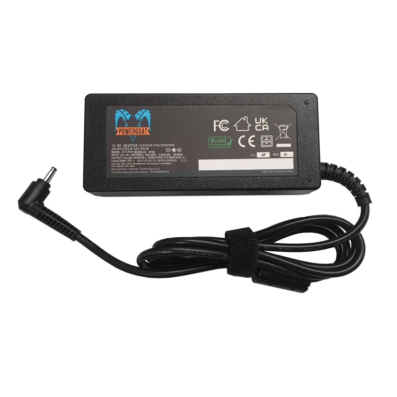 Powergoat 19V 3.42A 65W Laptop Adapter 3.0mm x 1.1mm Pin Size